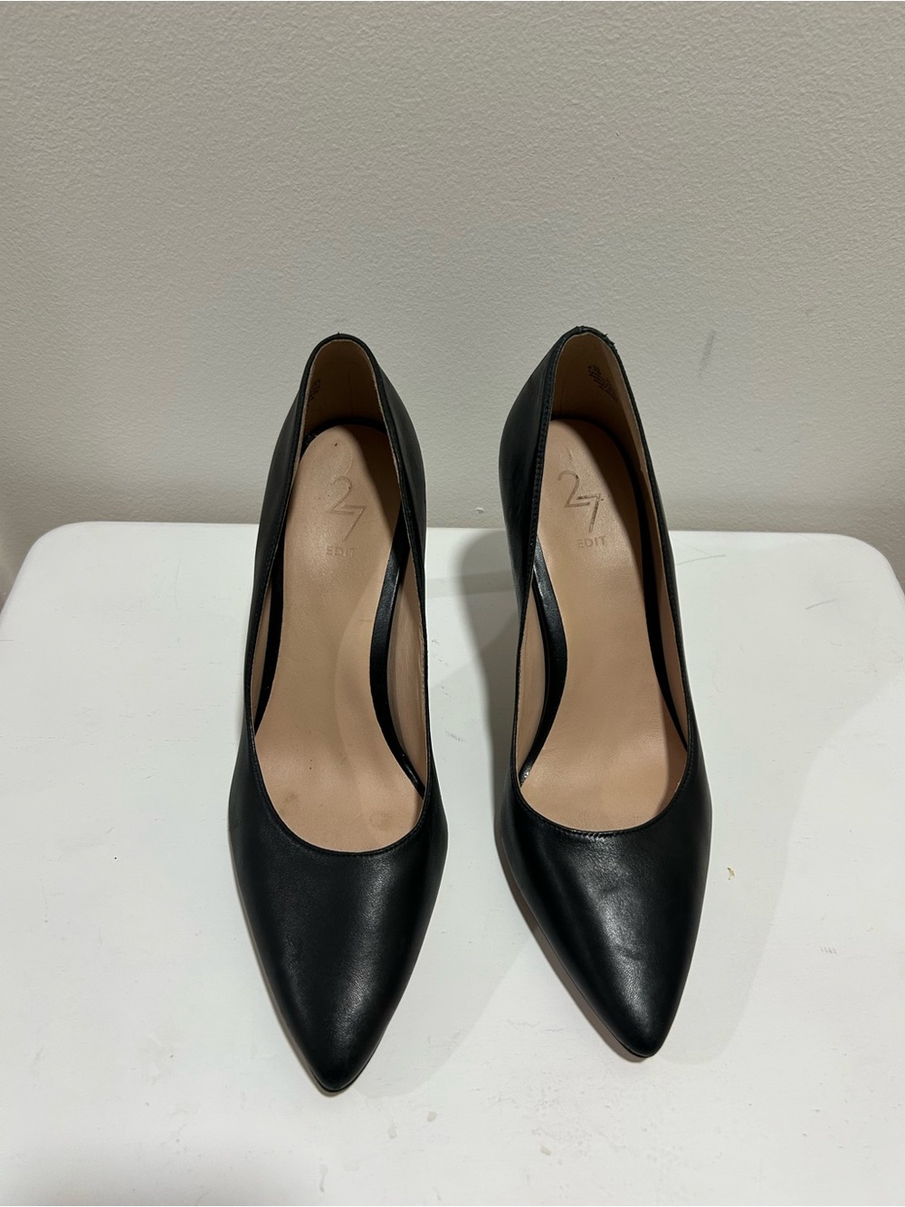 27 EDIT Naturalizer Black Leather Pointed Toe Pumps Heels